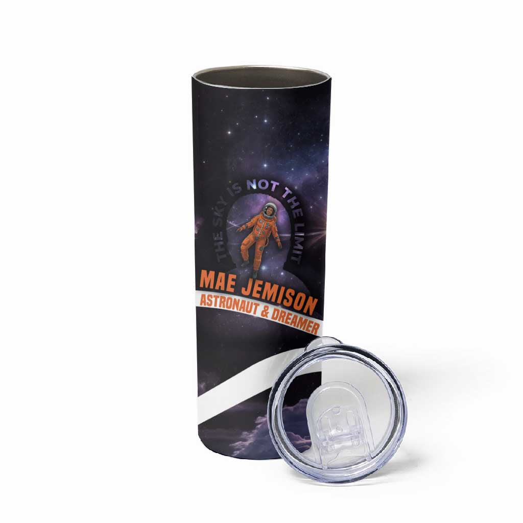 Mae Jemison Skinny Tumbler Cartoon Astronaut Portrait, The Sky Is Not the Limit Quote and Galaxy Dreamer - Wonder Print Shop