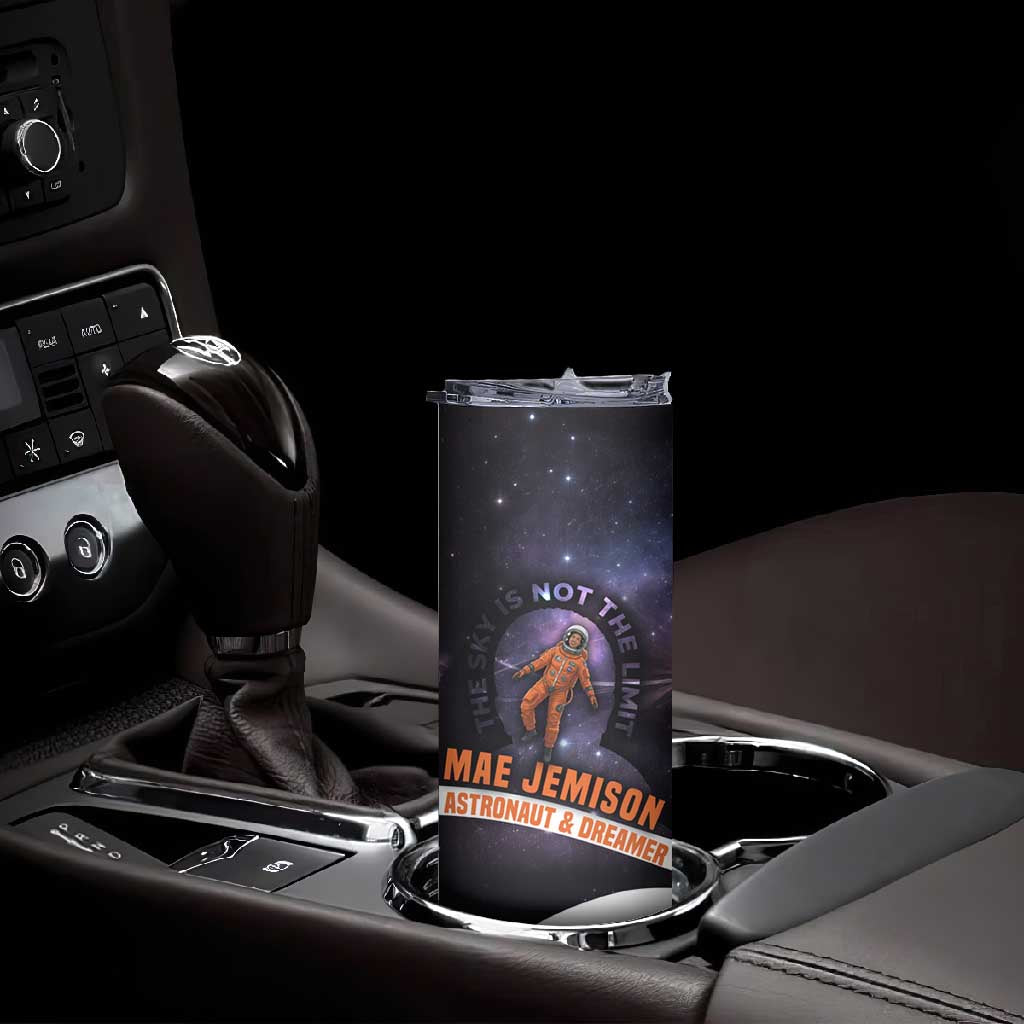 Mae Jemison Skinny Tumbler Cartoon Astronaut Portrait, The Sky Is Not the Limit Quote and Galaxy Dreamer - Wonder Print Shop
