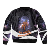 Mae Jemison Sleeve Zip Bomber Jacket Cartoon Astronaut Portrait, The Sky Is Not the Limit Quote and Galaxy Dreamer - Wonder Print Shop