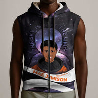 Mae Jemison Sleeveless Zip Hoodie Cartoon Astronaut Portrait, The Sky Is Not the Limit Quote and Galaxy Dreamer - Wonder Print Shop