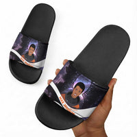 Mae Jemison Slide Sandals Cartoon Astronaut Portrait, The Sky Is Not the Limit Quote and Galaxy Dreamer - Wonder Print Shop