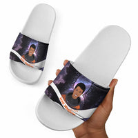 Mae Jemison Slide Sandals Cartoon Astronaut Portrait, The Sky Is Not the Limit Quote and Galaxy Dreamer - Wonder Print Shop