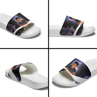 Mae Jemison Slide Sandals Cartoon Astronaut Portrait, The Sky Is Not the Limit Quote and Galaxy Dreamer - Wonder Print Shop