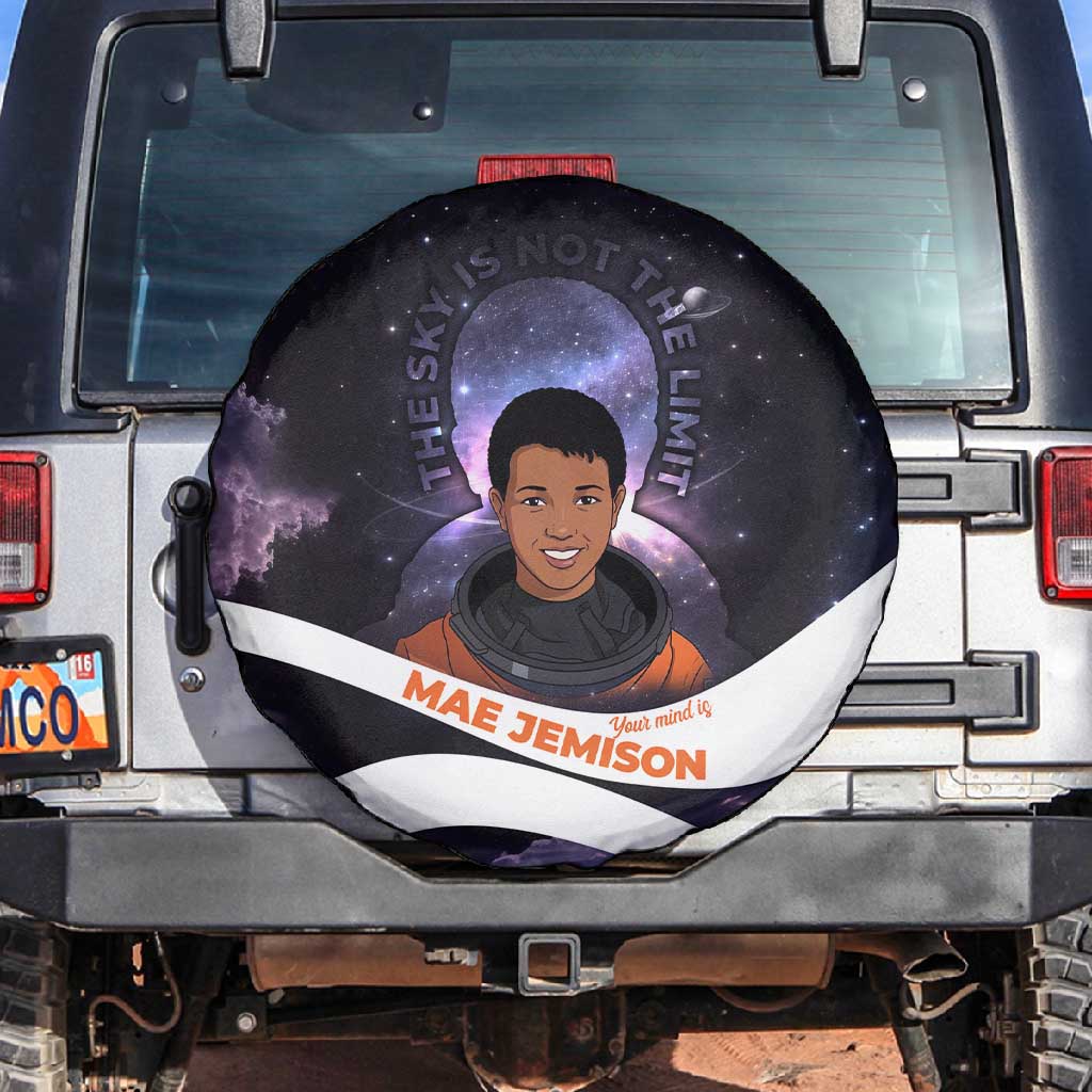 Mae Jemison Spare Tire Cover Cartoon Astronaut Portrait, The Sky Is Not the Limit Quote and Galaxy Dreamer - Wonder Print Shop