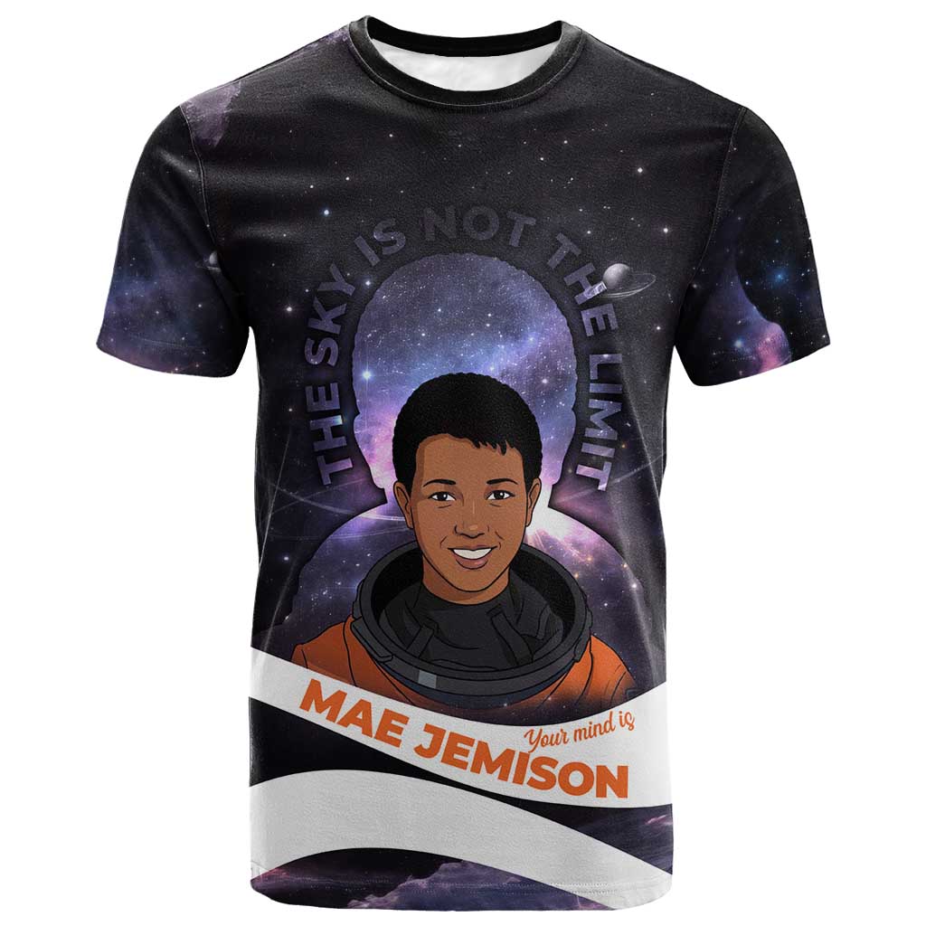 Mae Jemison T shirt Cartoon Astronaut Portrait, The Sky Is Not the Limit Quote and Galaxy Dreamer - Wonder Print Shop