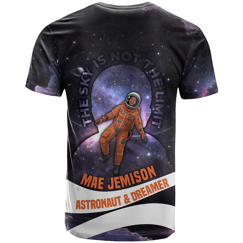 Mae Jemison T shirt Cartoon Astronaut Portrait, The Sky Is Not the Limit Quote and Galaxy Dreamer - Wonder Print Shop
