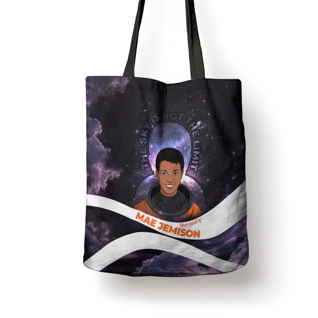 Mae Jemison Tote Bag Cartoon Astronaut Portrait, The Sky Is Not the Limit Quote and Galaxy Dreamer - Wonder Print Shop