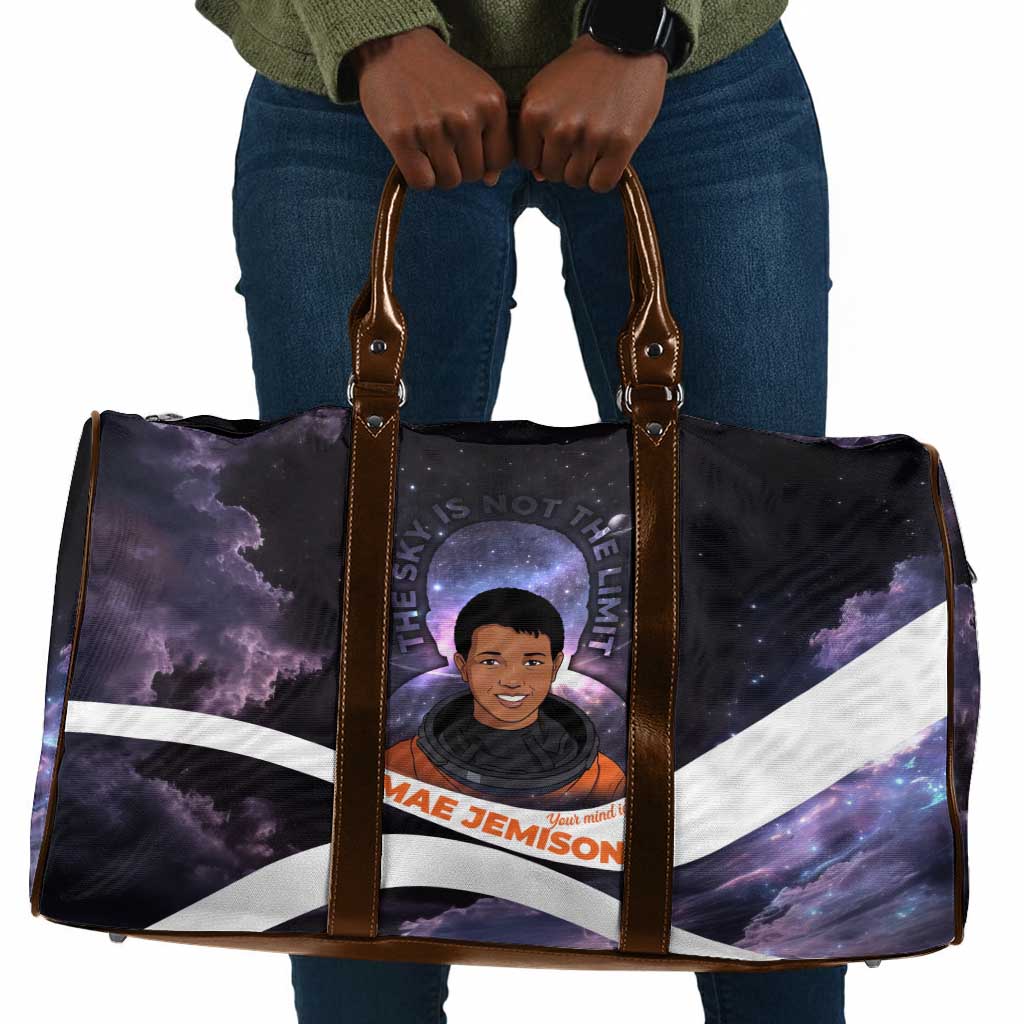 Mae Jemison Travel Bag Cartoon Astronaut Portrait, The Sky Is Not the Limit Quote and Galaxy Dreamer - Wonder Print Shop