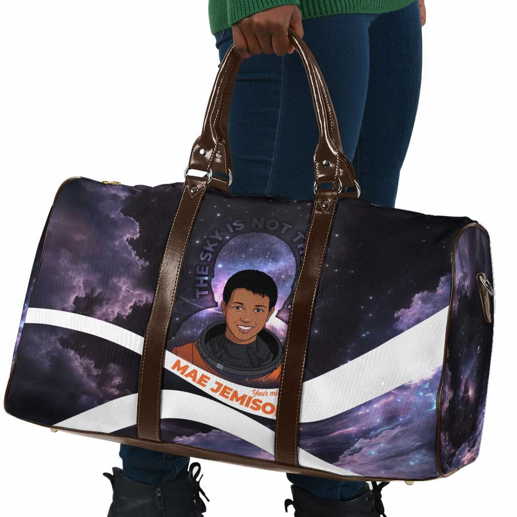 Mae Jemison Travel Bag Cartoon Astronaut Portrait, The Sky Is Not the Limit Quote and Galaxy Dreamer - Wonder Print Shop