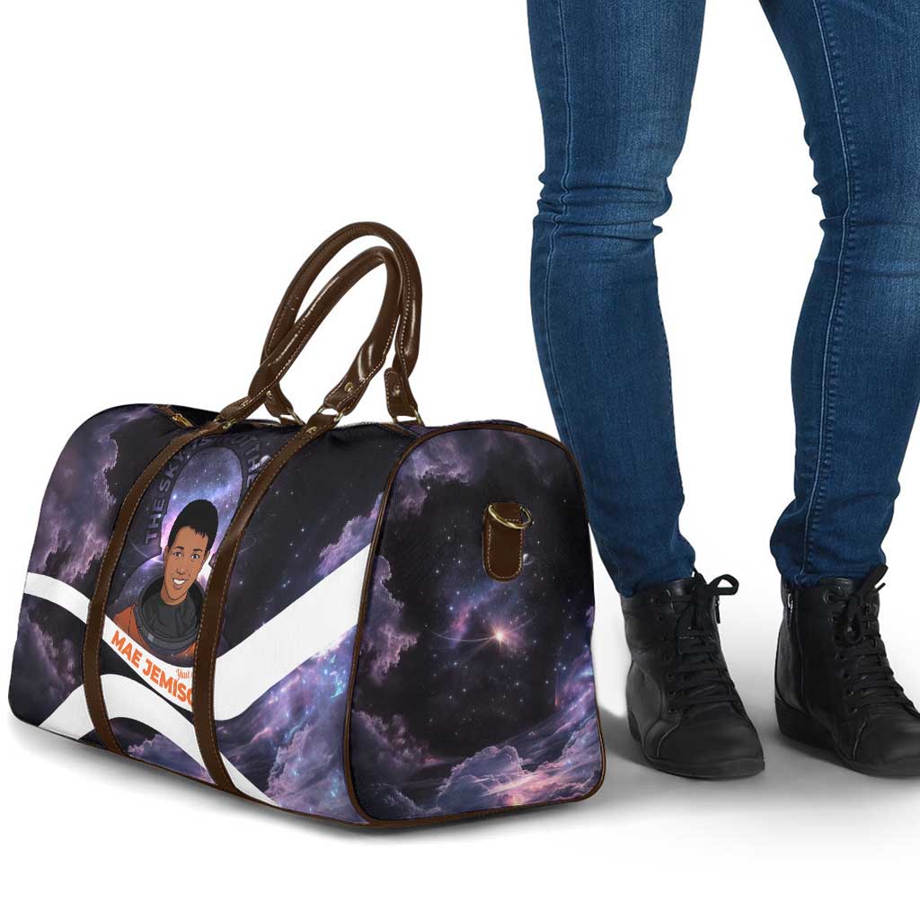 Mae Jemison Travel Bag Cartoon Astronaut Portrait, The Sky Is Not the Limit Quote and Galaxy Dreamer - Wonder Print Shop