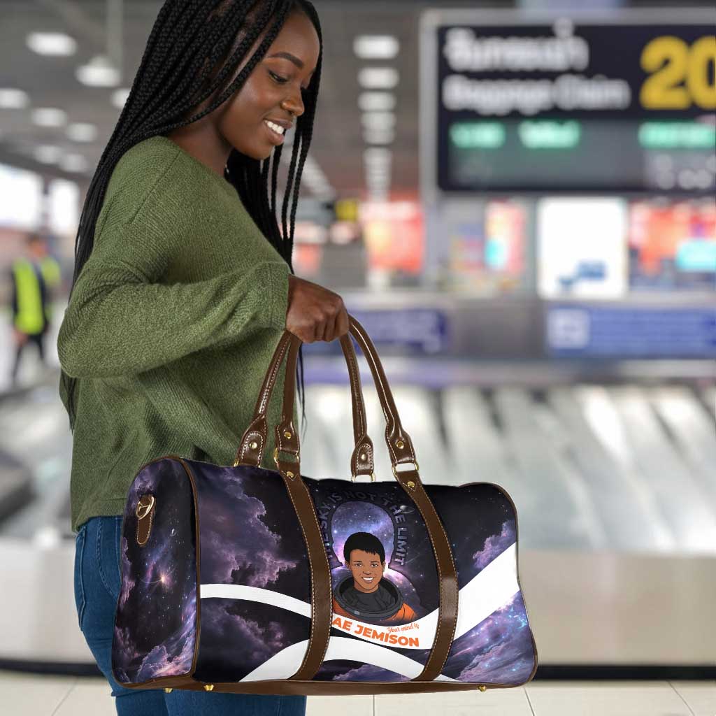 Mae Jemison Travel Bag Cartoon Astronaut Portrait, The Sky Is Not the Limit Quote and Galaxy Dreamer - Wonder Print Shop