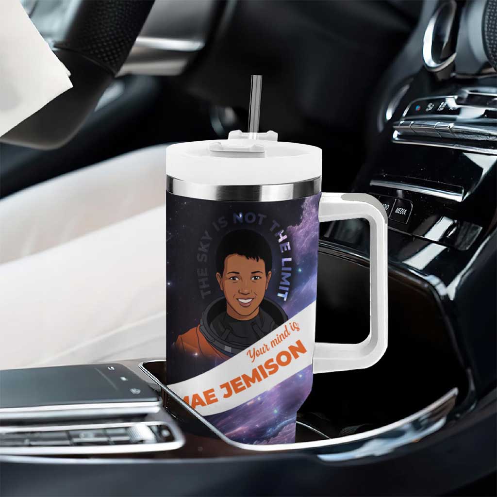 Mae Jemison Tumbler With Handle Cartoon Astronaut Portrait, The Sky Is Not the Limit Quote and Galaxy Dreamer - Wonder Print Shop