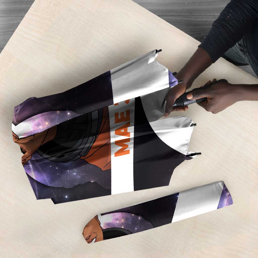 Mae Jemison Umbrella Cartoon Astronaut Portrait, The Sky Is Not the Limit Quote and Galaxy Dreamer - Wonder Print Shop
