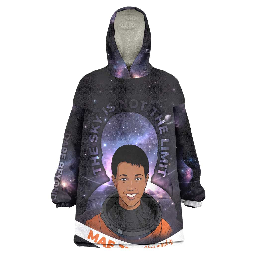 Mae Jemison Wearable Blanket Hoodie Cartoon Astronaut Portrait, The Sky Is Not the Limit Quote and Galaxy Dreamer - Wonder Print Shop
