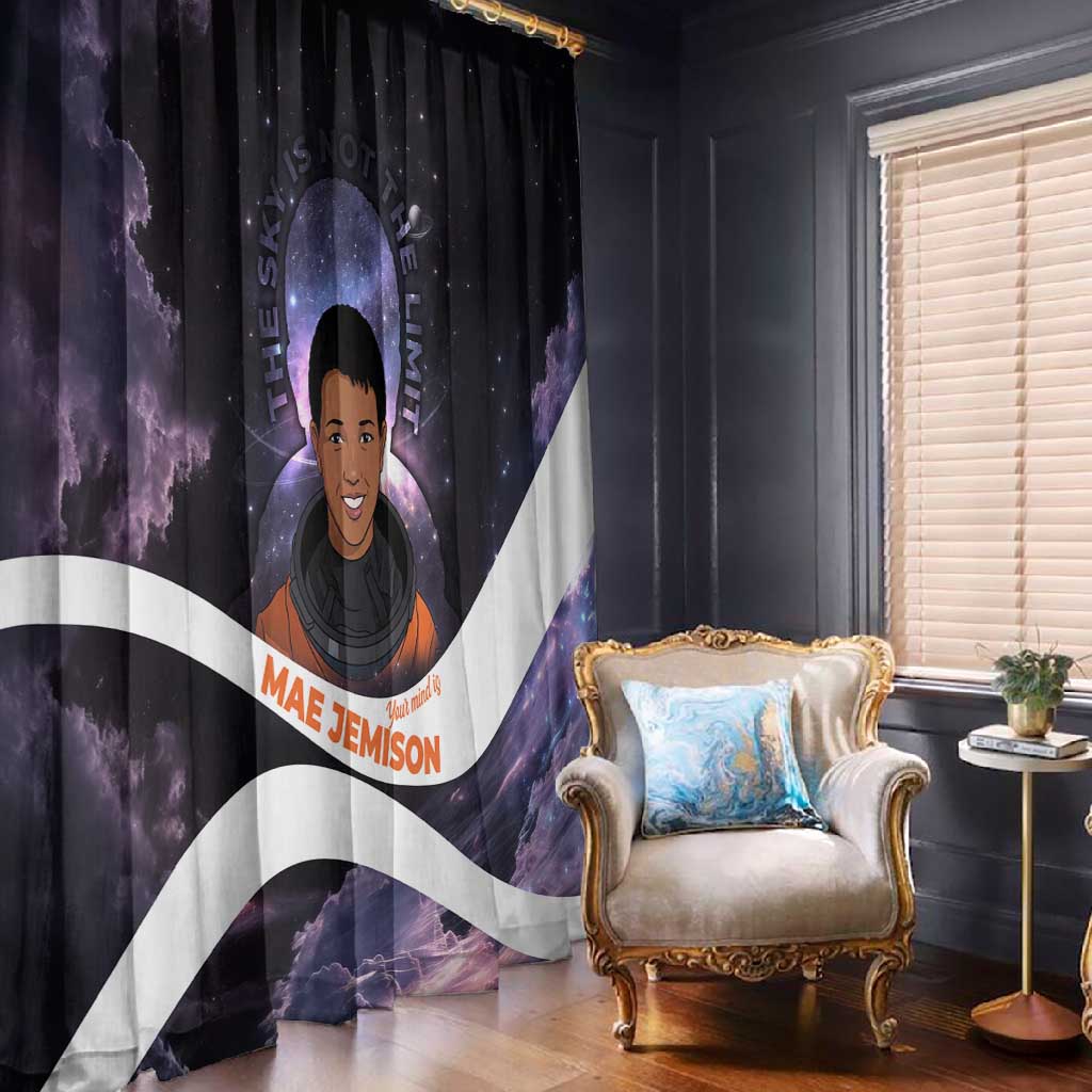 Mae Jemison Window Curtain Cartoon Astronaut Portrait, The Sky Is Not the Limit Quote and Galaxy Dreamer - Wonder Print Shop