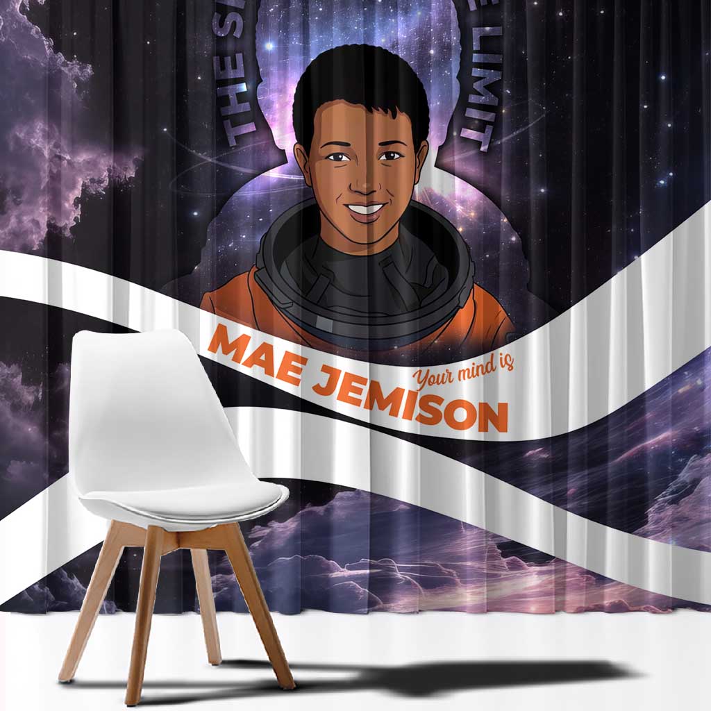 Mae Jemison Window Curtain Cartoon Astronaut Portrait, The Sky Is Not the Limit Quote and Galaxy Dreamer - Wonder Print Shop
