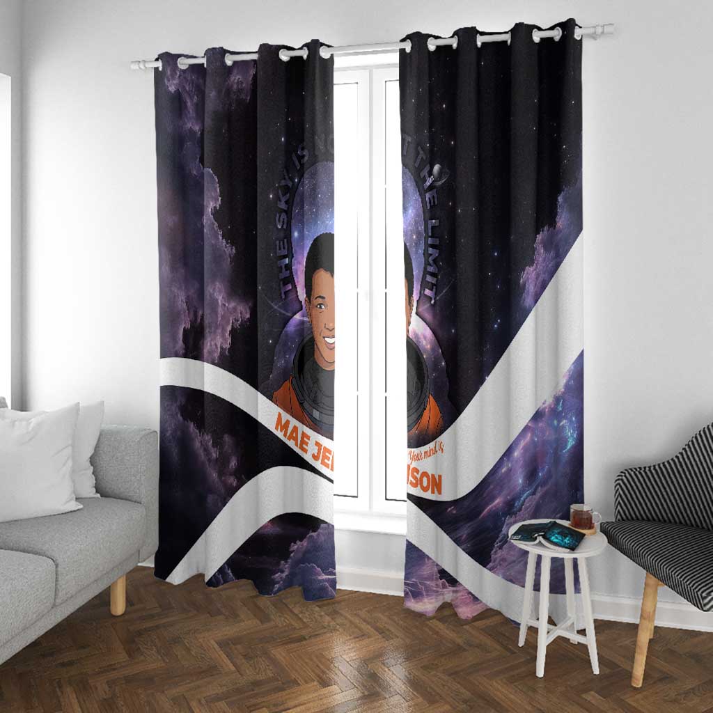 Mae Jemison Window Curtain Cartoon Astronaut Portrait, The Sky Is Not the Limit Quote and Galaxy Dreamer - Wonder Print Shop
