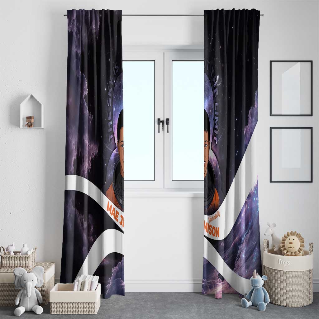 Mae Jemison Window Curtain Cartoon Astronaut Portrait, The Sky Is Not the Limit Quote and Galaxy Dreamer - Wonder Print Shop