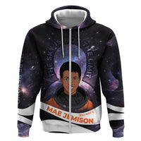 Mae Jemison Zip Hoodie Cartoon Astronaut Portrait, The Sky Is Not the Limit Quote and Galaxy Dreamer - Wonder Print Shop