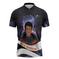 Mae Jemison Zipper Polo Shirt Cartoon Astronaut Portrait, The Sky Is Not the Limit Quote and Galaxy Dreamer - Wonder Print Shop