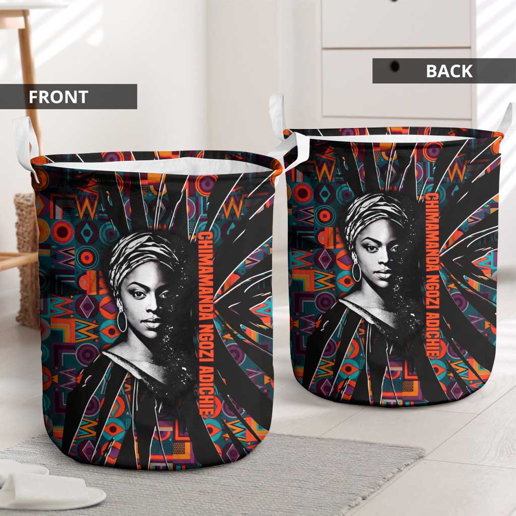 Chimamanda Ngozi Adichie Laundry Basket with Monochrome Portrait, The Danger of a Single Story Quote - Wonder Print Shop