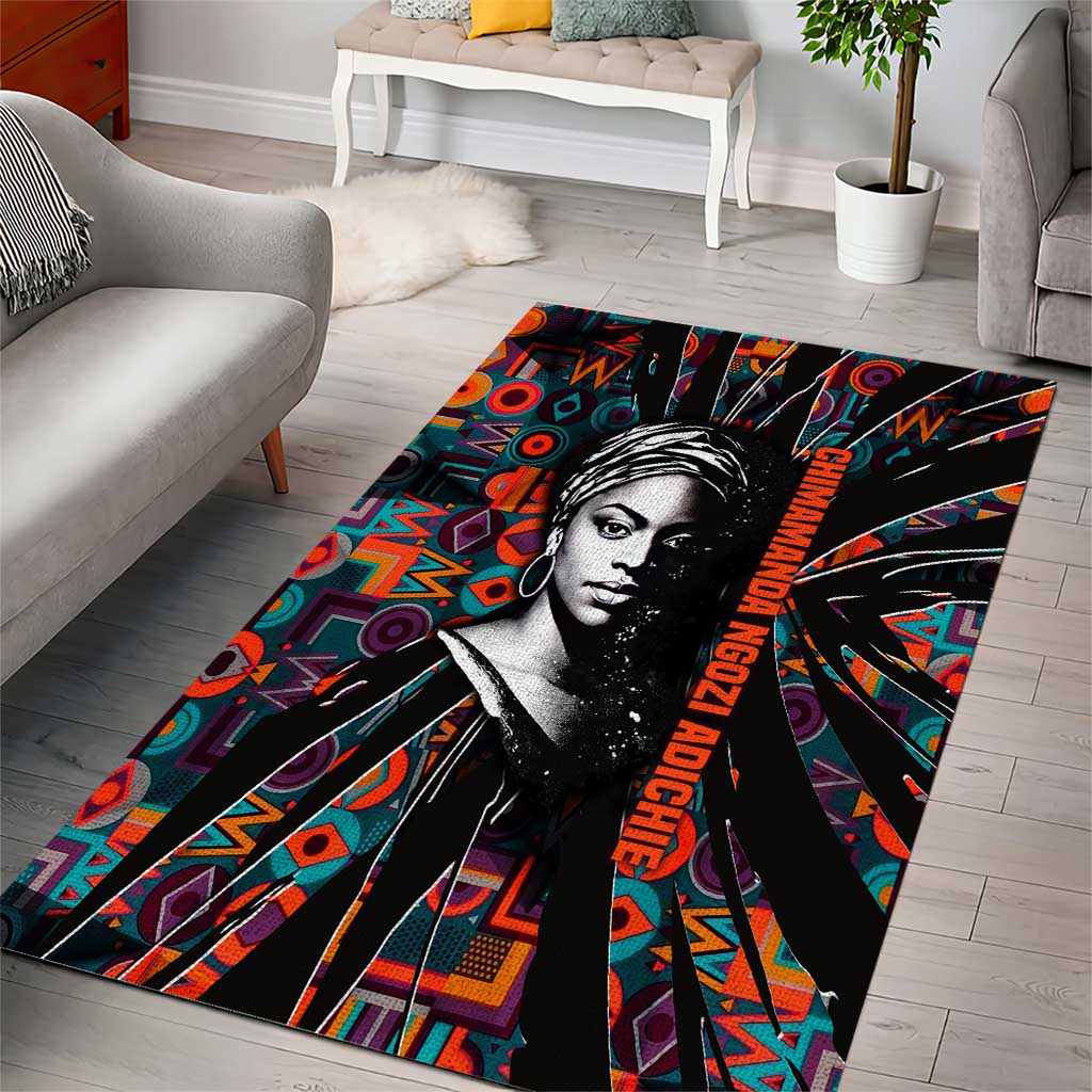 Chimamanda Ngozi Adichie Area Rug with Monochrome Portrait, The Danger of a Single Story Quote - Wonder Print Shop