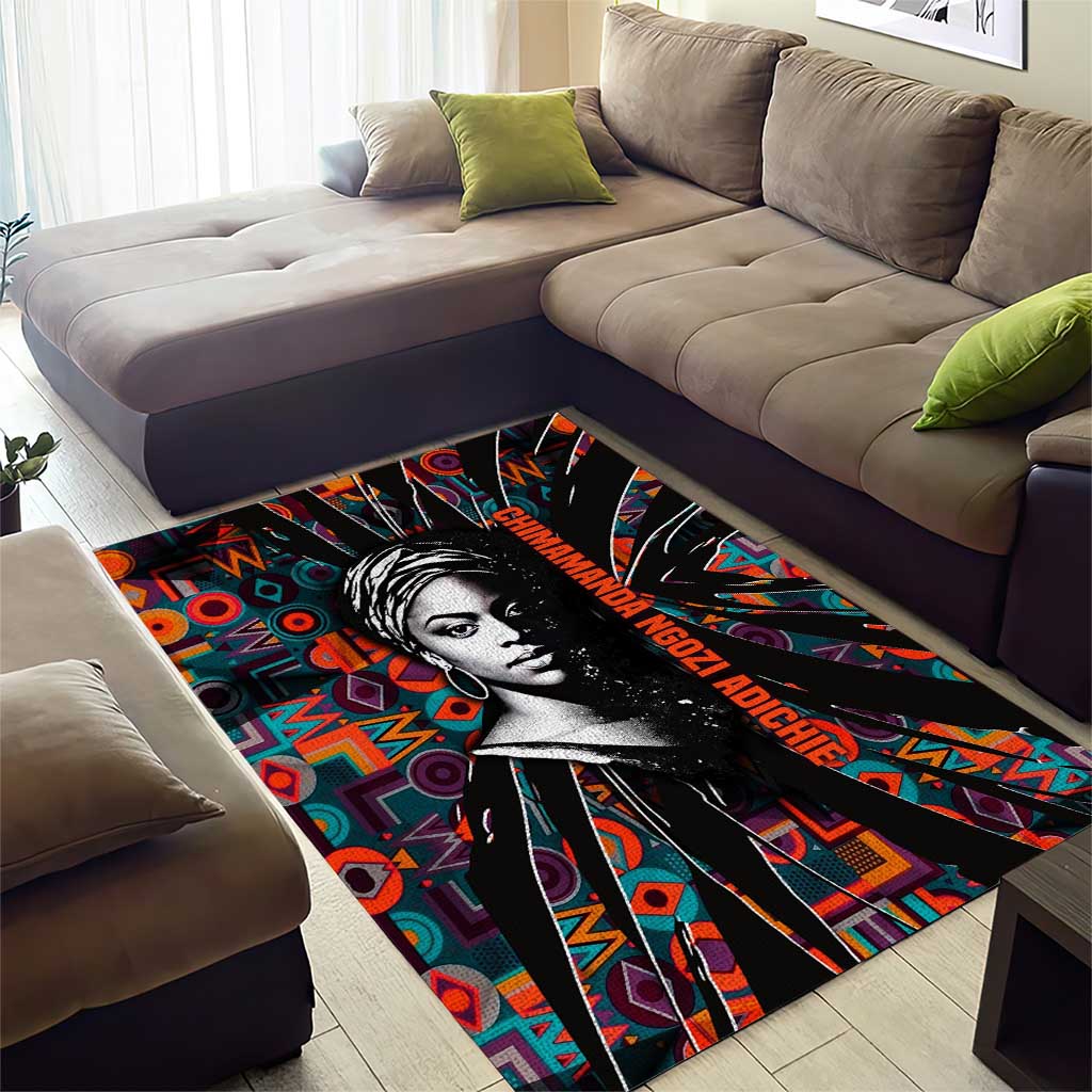 Chimamanda Ngozi Adichie Area Rug with Monochrome Portrait, The Danger of a Single Story Quote - Wonder Print Shop