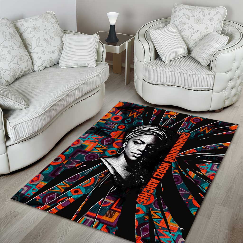 Chimamanda Ngozi Adichie Area Rug with Monochrome Portrait, The Danger of a Single Story Quote - Wonder Print Shop