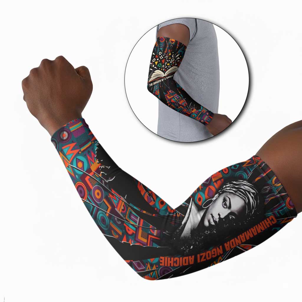 Chimamanda Ngozi Adichie Arm Sleeves with Monochrome Portrait, The Danger of a Single Story Quote - Wonder Print Shop