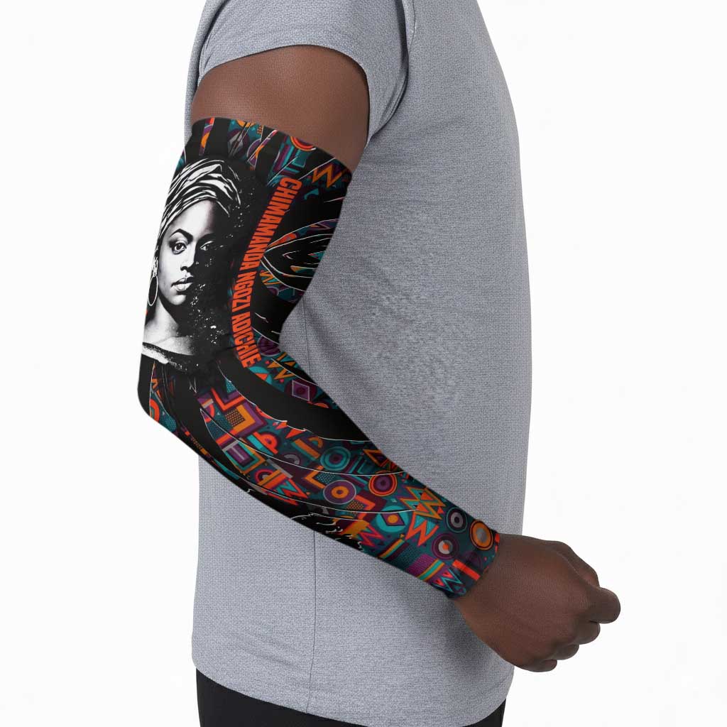Chimamanda Ngozi Adichie Arm Sleeves with Monochrome Portrait, The Danger of a Single Story Quote - Wonder Print Shop