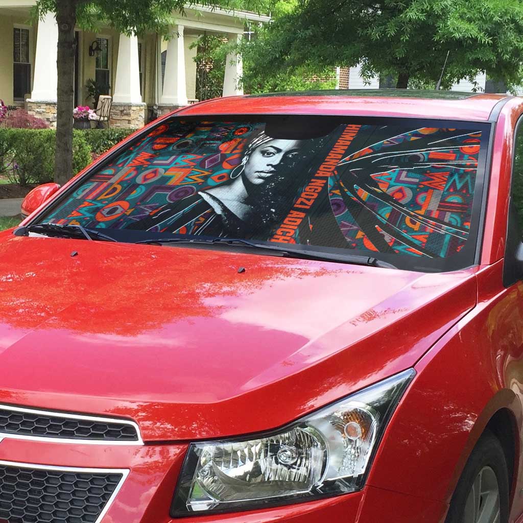 Chimamanda Ngozi Adichie Auto Sun Shade with Monochrome Portrait, The Danger of a Single Story Quote - Wonder Print Shop