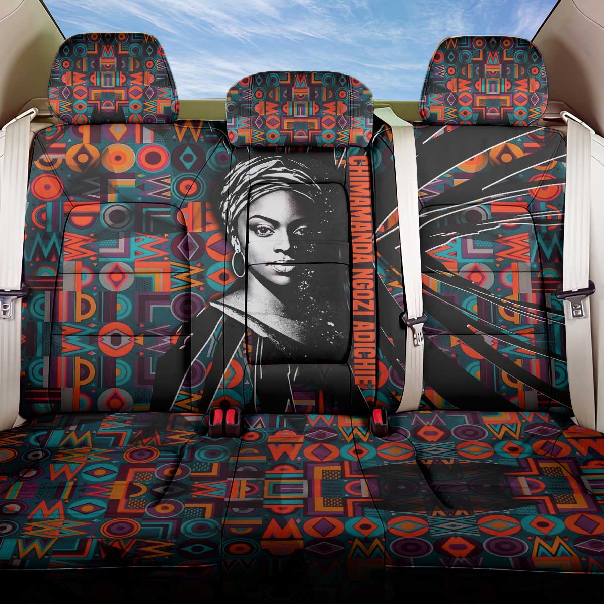 Chimamanda Ngozi Adichie Back Car Seat Cover with Monochrome Portrait, The Danger of a Single Story Quote - Wonder Print Shop