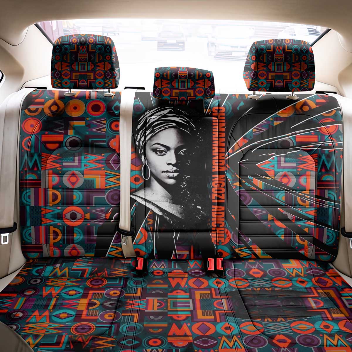 Chimamanda Ngozi Adichie Back Car Seat Cover with Monochrome Portrait, The Danger of a Single Story Quote - Wonder Print Shop