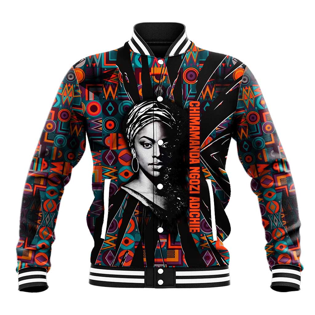 Chimamanda Ngozi Adichie Baseball Jacket with Monochrome Portrait, The Danger of a Single Story Quote - Wonder Print Shop