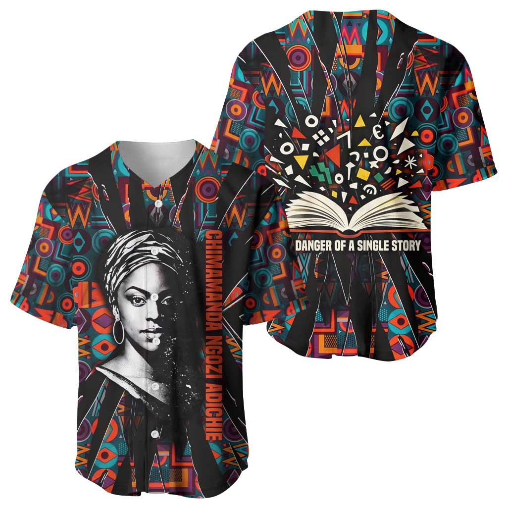 Chimamanda Ngozi Adichie Baseball Jersey with Monochrome Portrait, The Danger of a Single Story Quote - Wonder Print Shop