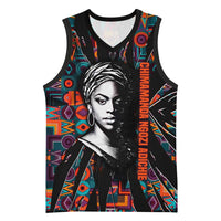 Chimamanda Ngozi Adichie Basketball Jersey with Monochrome Portrait, The Danger of a Single Story Quote - Wonder Print Shop