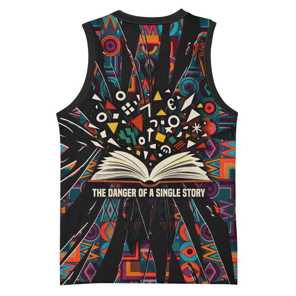 Chimamanda Ngozi Adichie Basketball Jersey with Monochrome Portrait, The Danger of a Single Story Quote - Wonder Print Shop