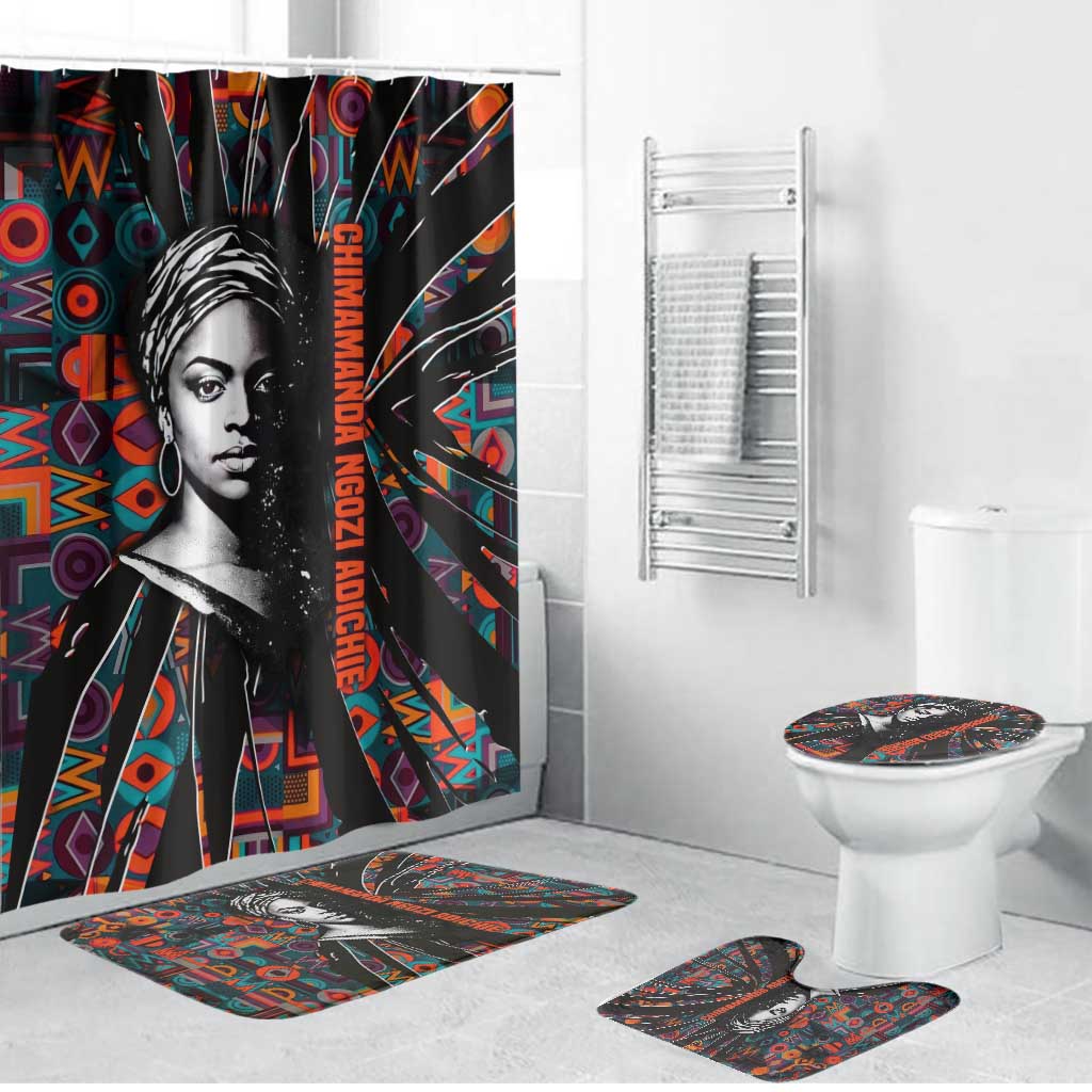 Chimamanda Ngozi Adichie Bathroom Set with Monochrome Portrait, The Danger of a Single Story Quote - Wonder Print Shop