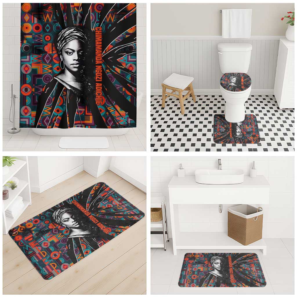 Chimamanda Ngozi Adichie Bathroom Set with Monochrome Portrait, The Danger of a Single Story Quote - Wonder Print Shop
