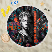 Chimamanda Ngozi Adichie Beach Blanket with Monochrome Portrait, The Danger of a Single Story Quote - Wonder Print Shop