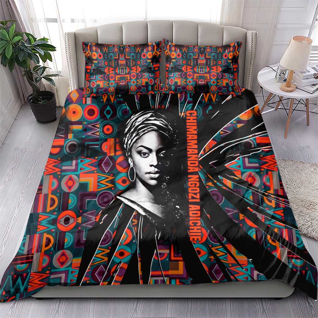 Chimamanda Ngozi Adichie Bedding Set with Monochrome Portrait, The Danger of a Single Story Quote - Wonder Print Shop