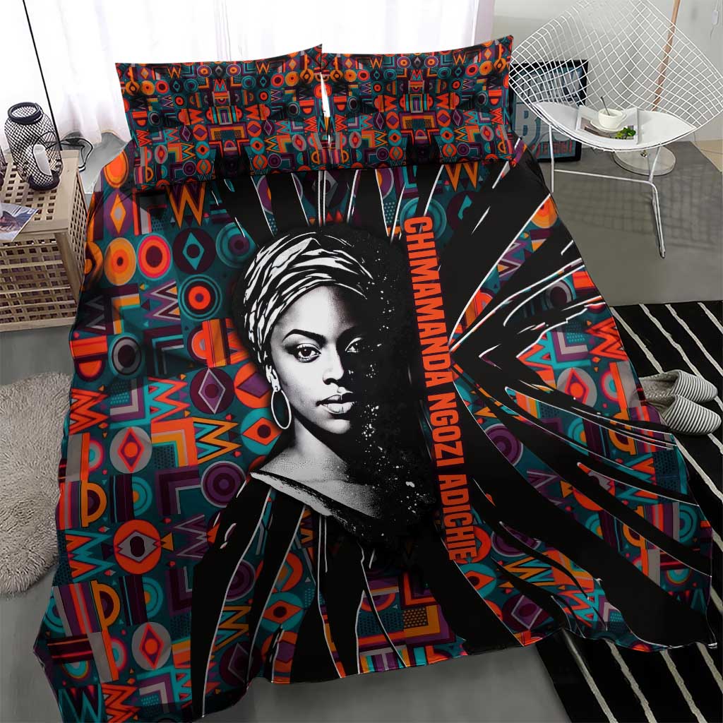 Chimamanda Ngozi Adichie Bedding Set with Monochrome Portrait, The Danger of a Single Story Quote - Wonder Print Shop