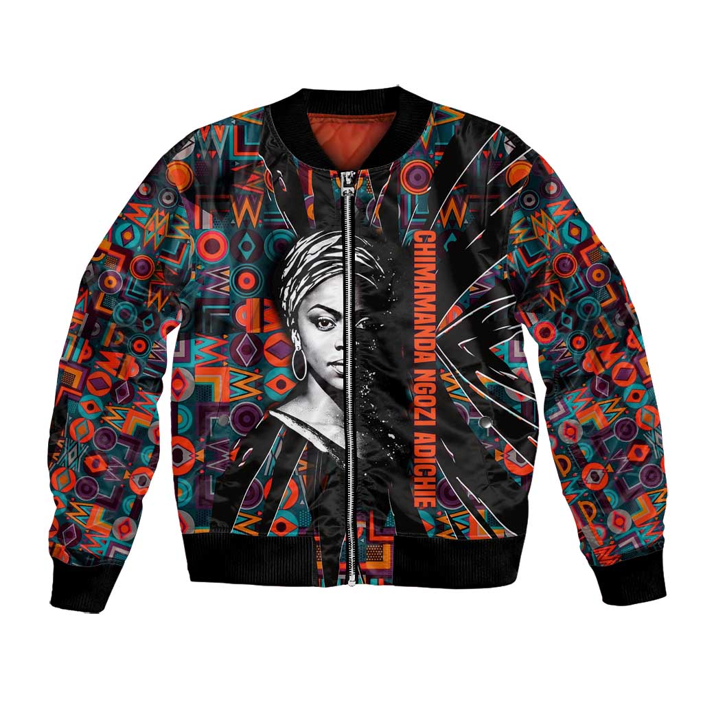 Chimamanda Ngozi Adichie Bomber Jacket with Monochrome Portrait, The Danger of a Single Story Quote - Wonder Print Shop