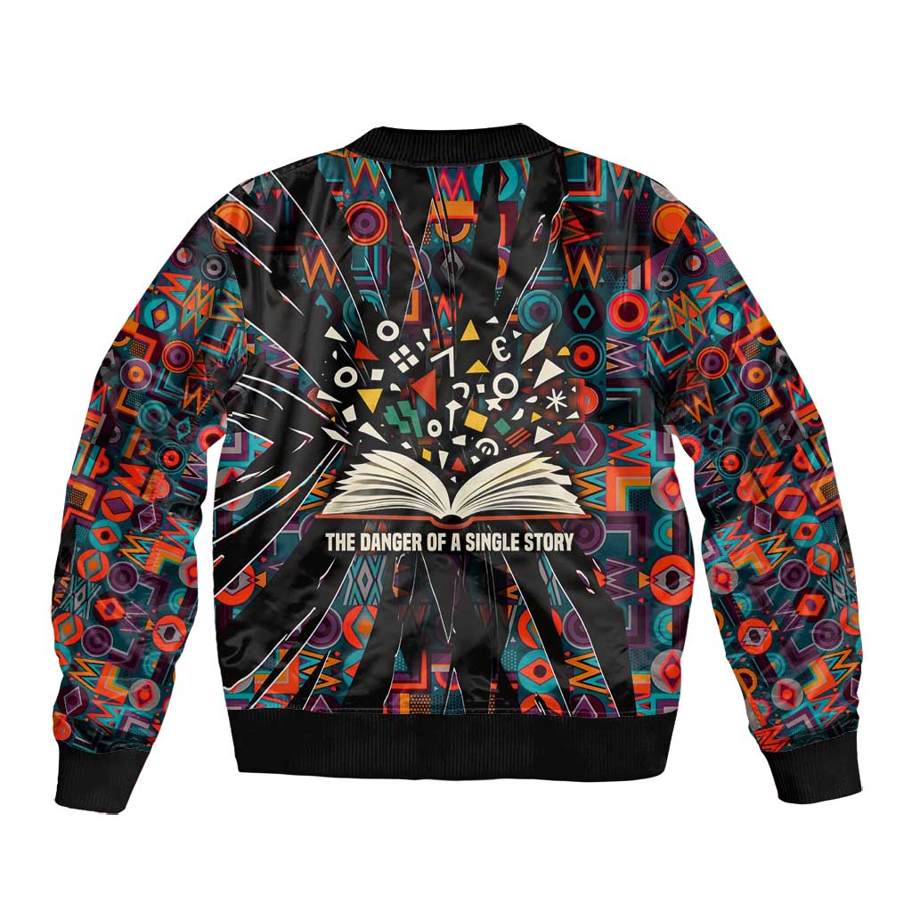 Chimamanda Ngozi Adichie Bomber Jacket with Monochrome Portrait, The Danger of a Single Story Quote - Wonder Print Shop