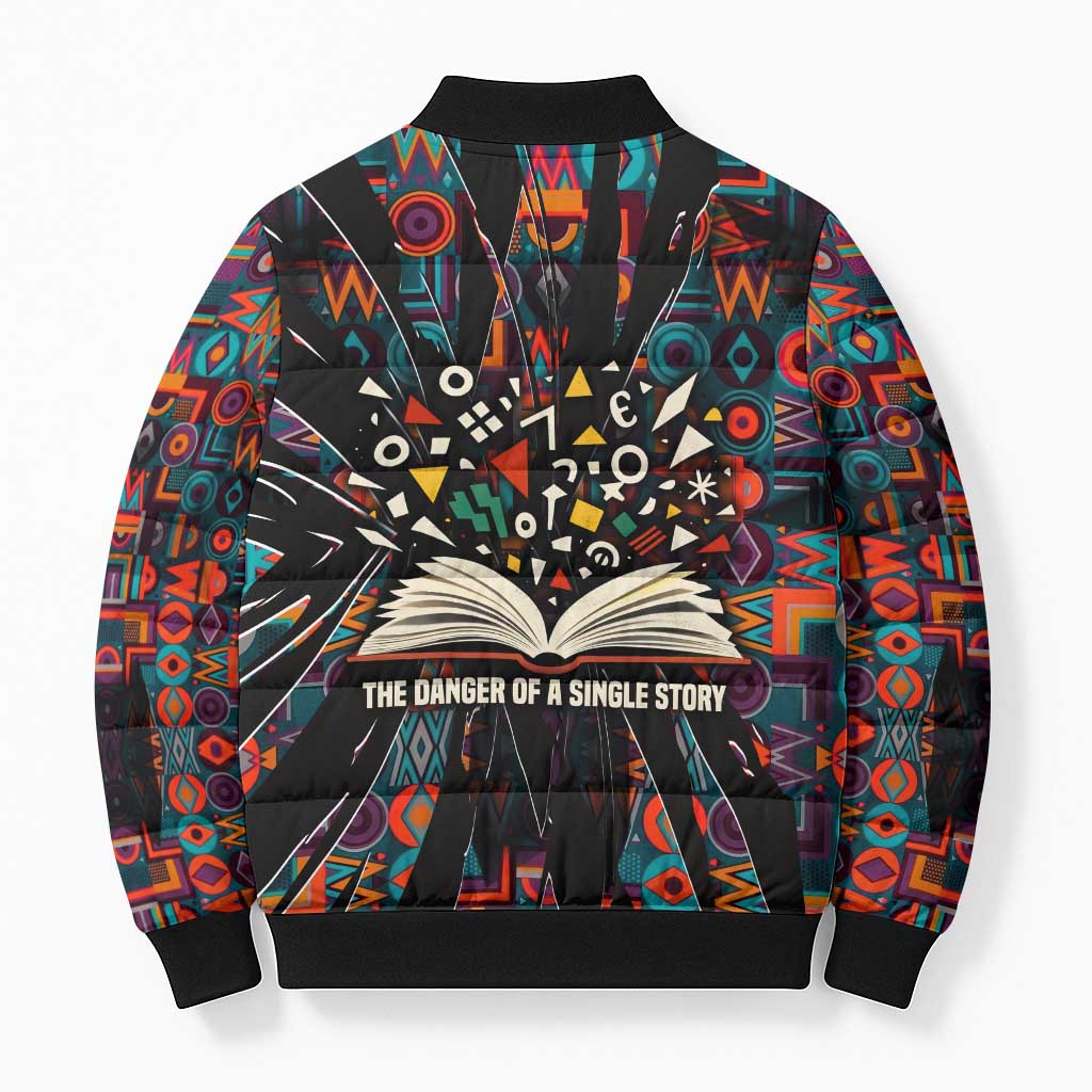 Chimamanda Ngozi Adichie Bomber Puffer Jacket with Monochrome Portrait, The Danger of a Single Story Quote - Wonder Print Shop