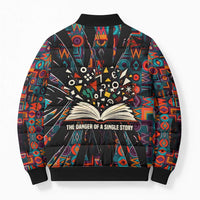 Chimamanda Ngozi Adichie Bomber Puffer Jacket with Monochrome Portrait, The Danger of a Single Story Quote - Wonder Print Shop