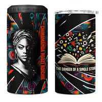 Chimamanda Ngozi Adichie 4 in 1 Can Cooler Tumbler with Monochrome Portrait, The Danger of a Single Story Quote - Wonder Print Shop