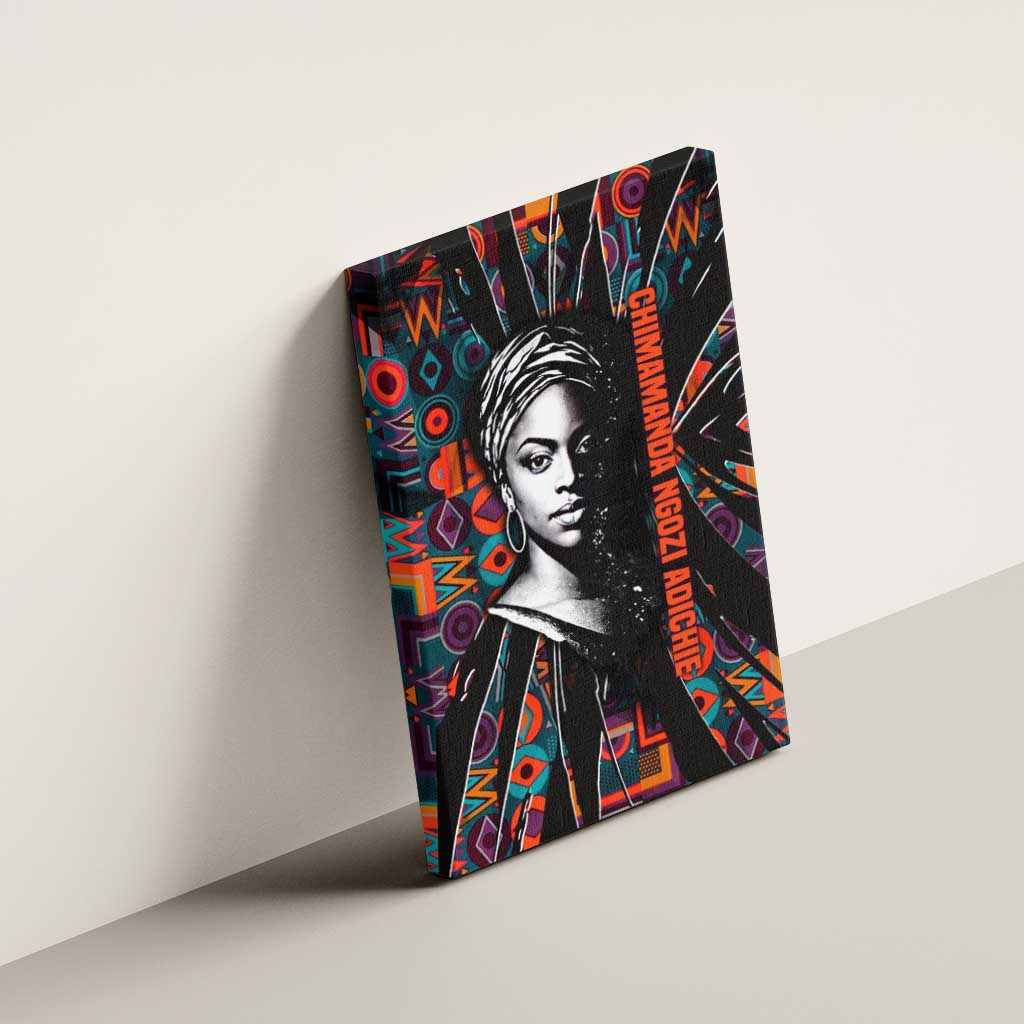 Chimamanda Ngozi Adichie Canvas Wall Art with Monochrome Portrait, The Danger of a Single Story Quote - Wonder Print Shop