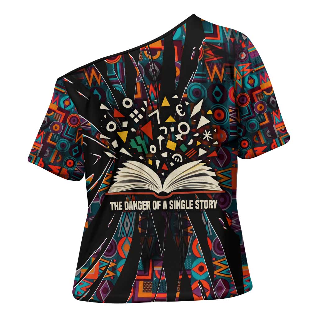 Chimamanda Ngozi Adichie Cross Shoulder Shirt with Monochrome Portrait, The Danger of a Single Story Quote - Wonder Print Shop