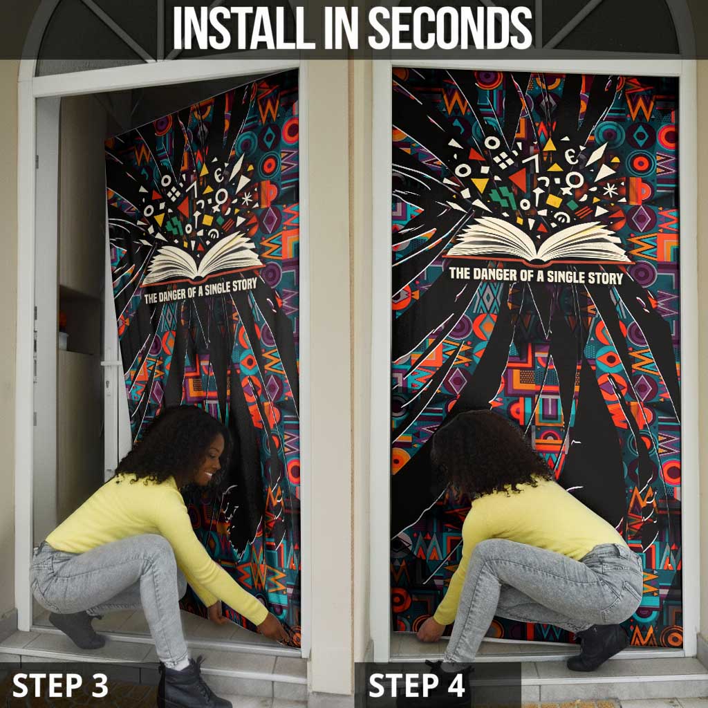 Chimamanda Ngozi Adichie Door Cover with Monochrome Portrait, The Danger of a Single Story Quote - Wonder Print Shop